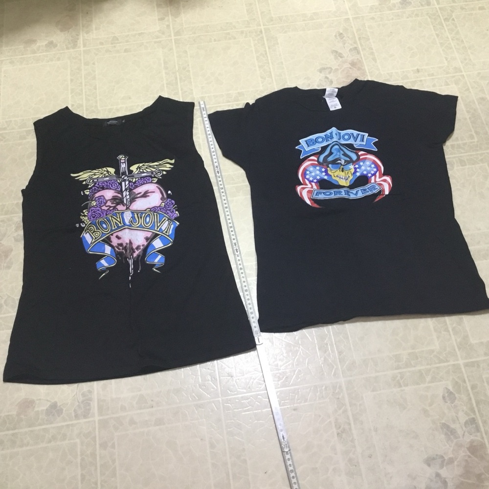 2 Pieces BonJovi Black Short Sleeve & Sleeveless Tees with Vibrant Graphics